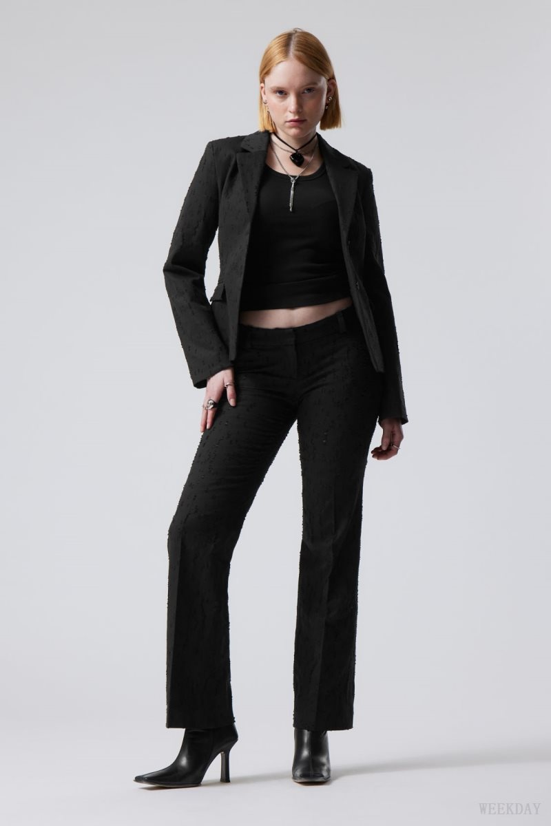 Weekday Keela Distressed Jacquard Trousers Black | LMXK3792