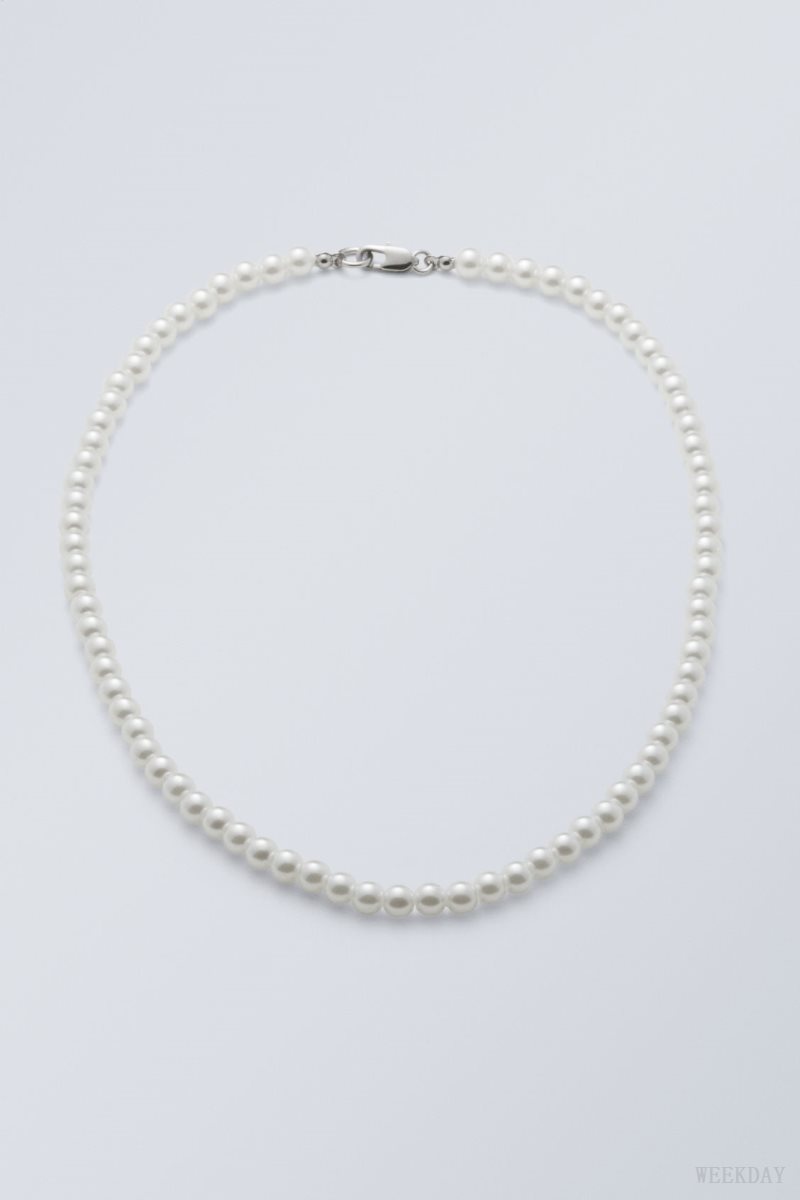 Weekday Kevin Beaded Necklace Pearl | CKNX3328