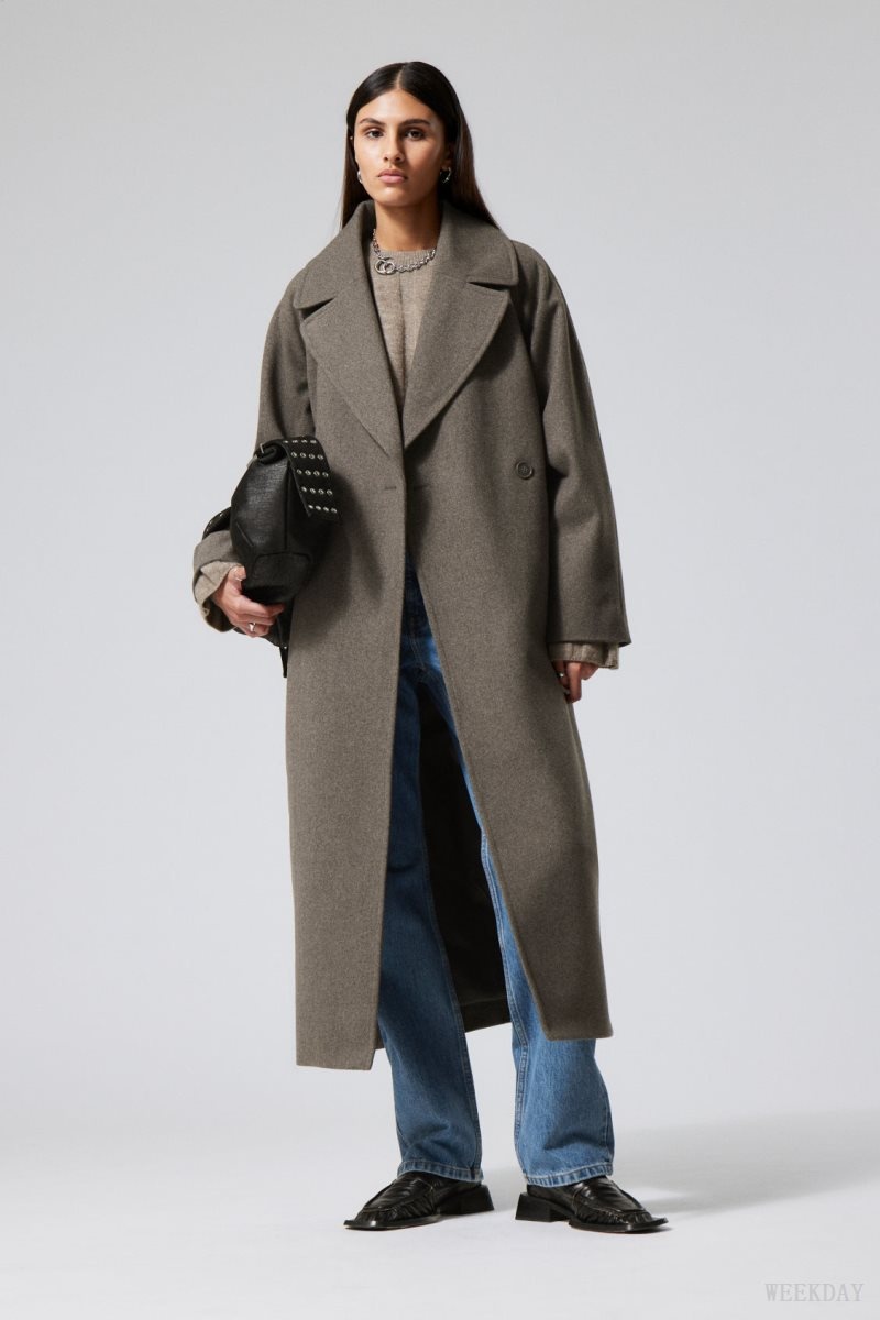 Weekday Kia Oversized Wool Blend Coat Grey Brown | PJUV9644