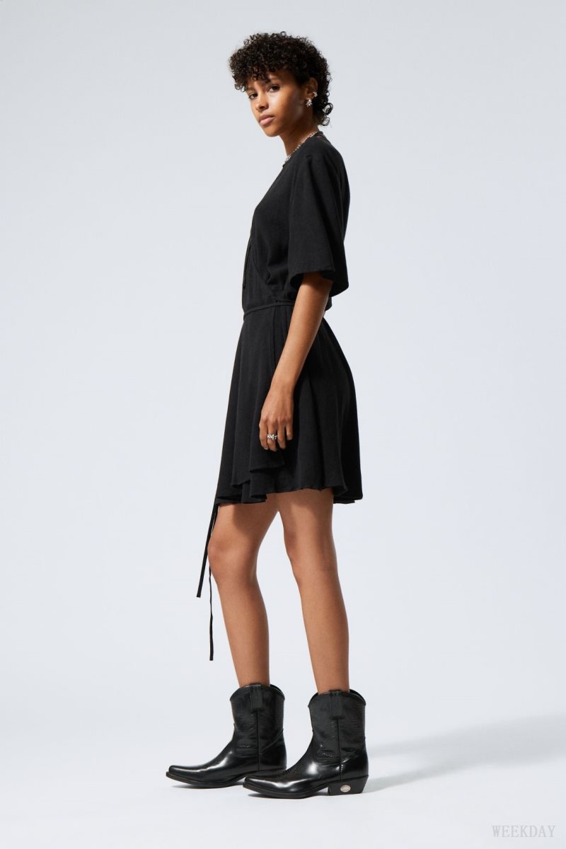 Weekday Kimberly Linen Mix Dress Black | YGZD3768