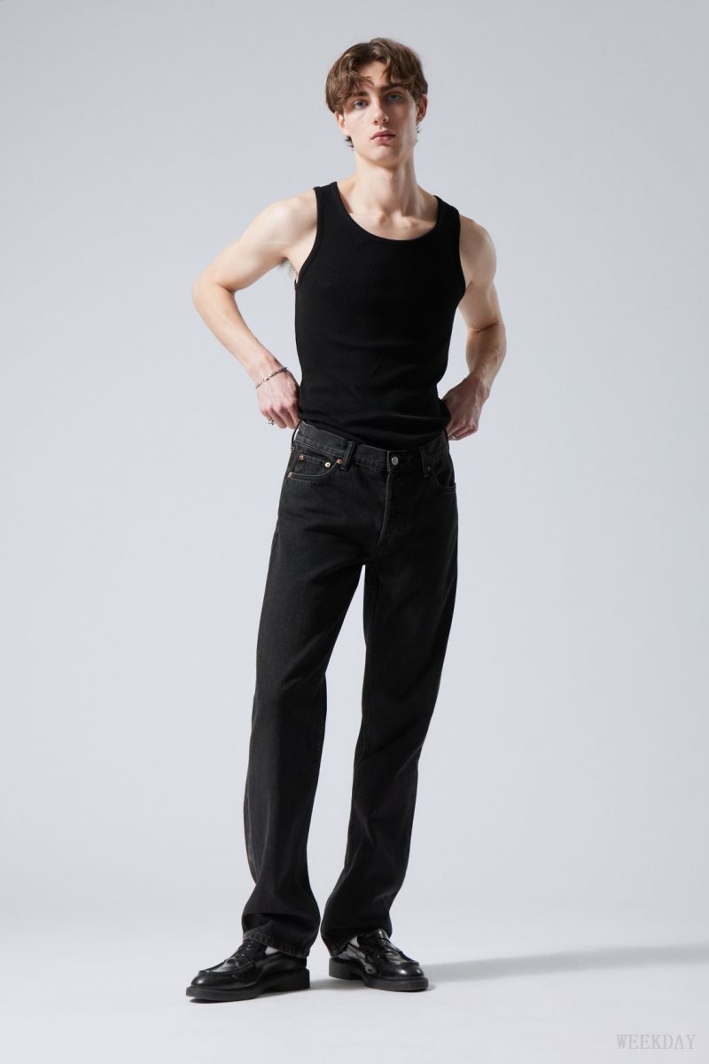 Weekday Klean Regular Straight Jeans Black | OBPE1177