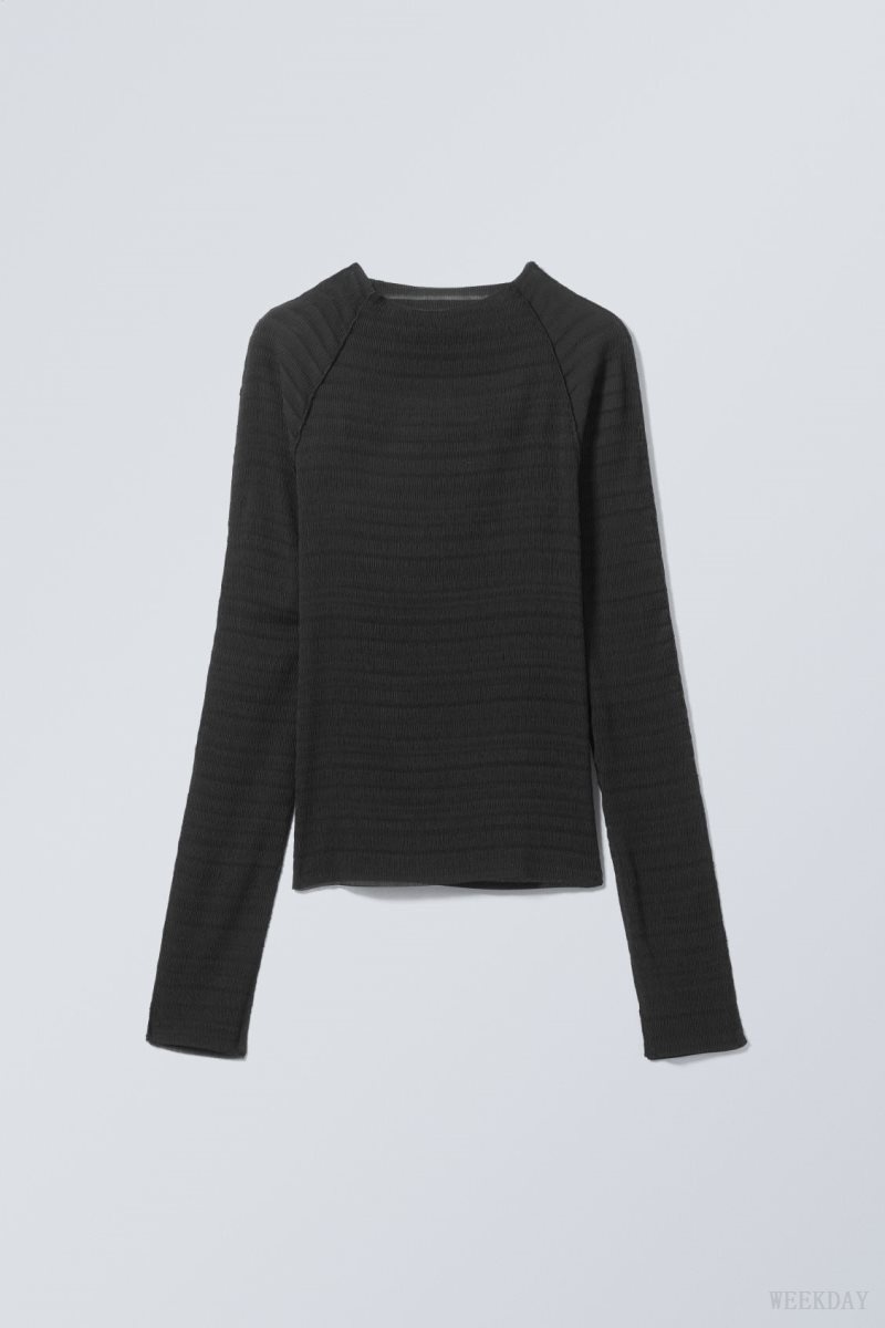 Weekday Laura Long Sleeve Pleated Top Black | PZUT5300