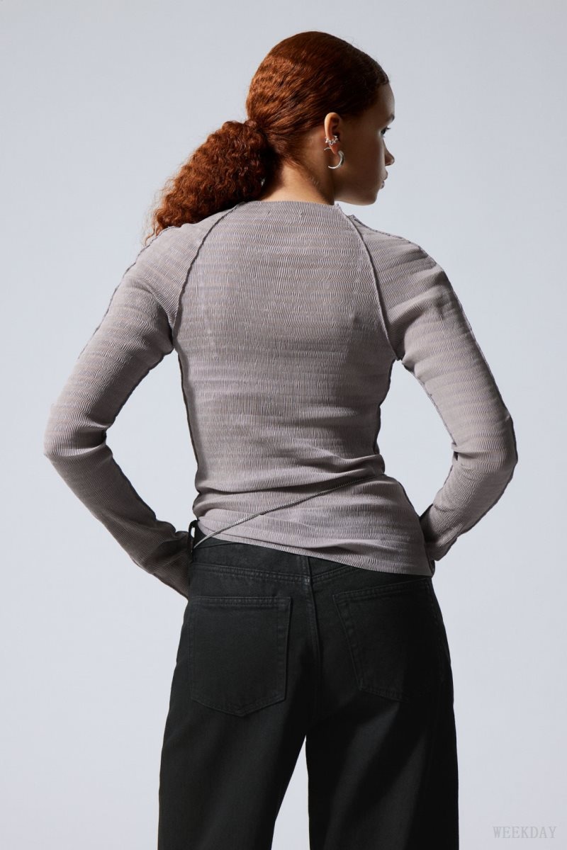 Weekday Laura Long Sleeve Pleated Top Light Grey | QCES3600