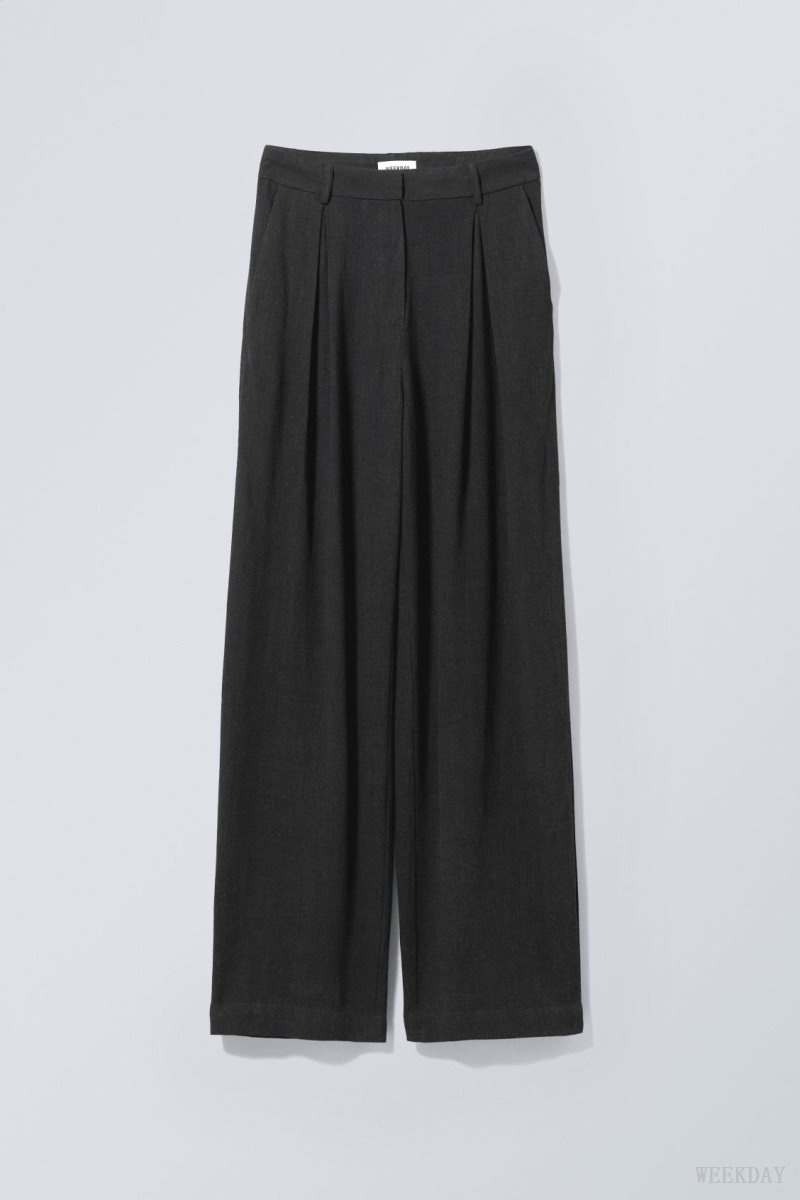 Weekday Lilah Linen Mix Trousers Black | PIRX9130