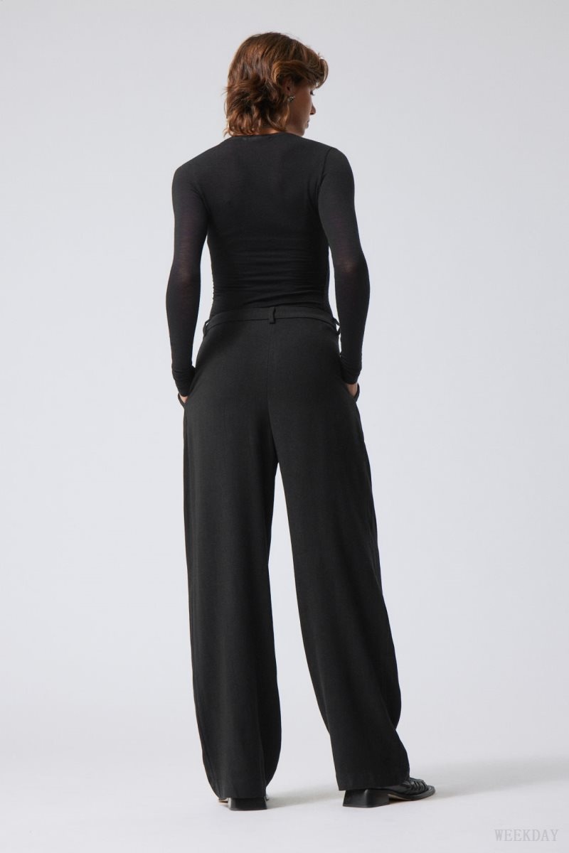 Weekday Lilah Linen Mix Trousers Black | PIRX9130