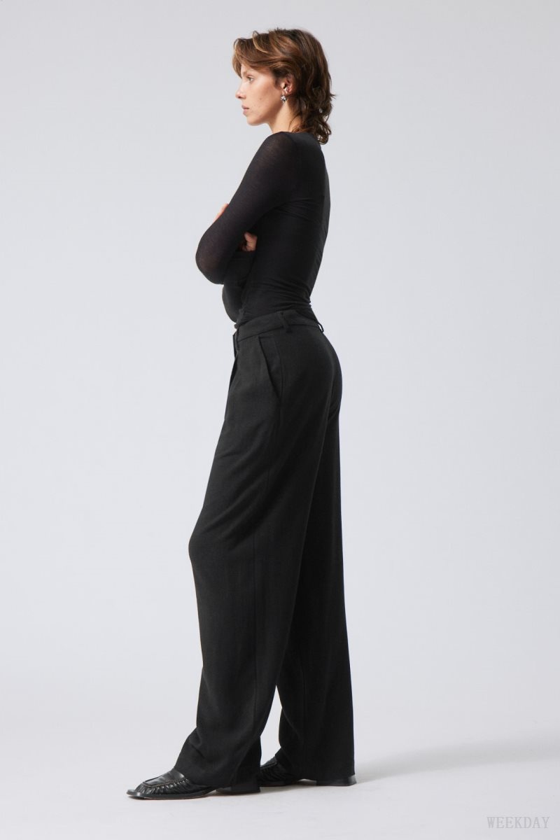 Weekday Lilah Linen Mix Trousers Black | PIRX9130