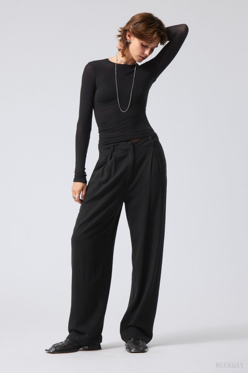 Weekday Lilah Linen Mix Trousers Black | PIRX9130