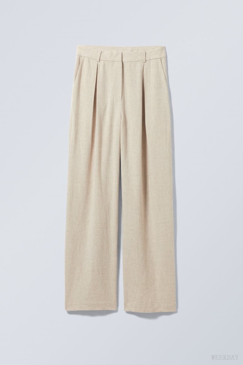 Weekday Lilah Linen Mix Trousers Light Beige | ZJNG3720