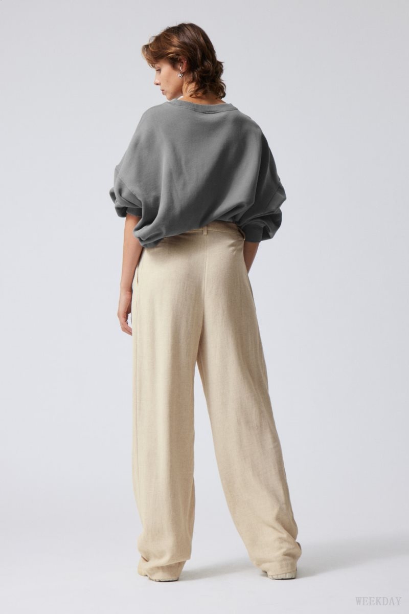 Weekday Lilah Linen Mix Trousers Light Beige | ZJNG3720