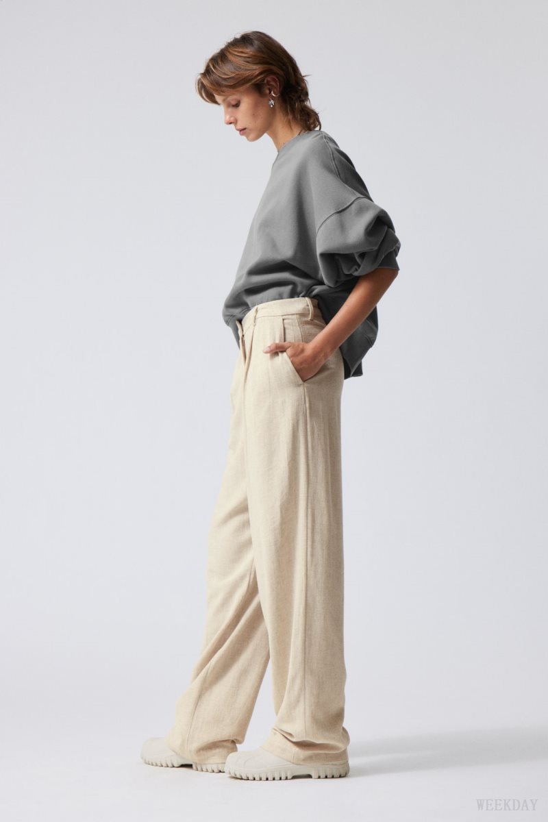 Weekday Lilah Linen Mix Trousers Light Beige | ZJNG3720