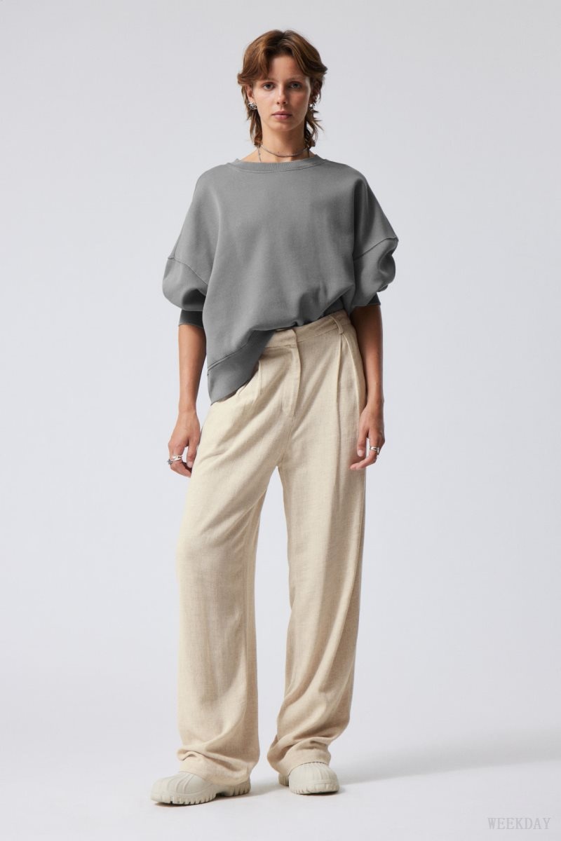 Weekday Lilah Linen Mix Trousers Light Beige | ZJNG3720