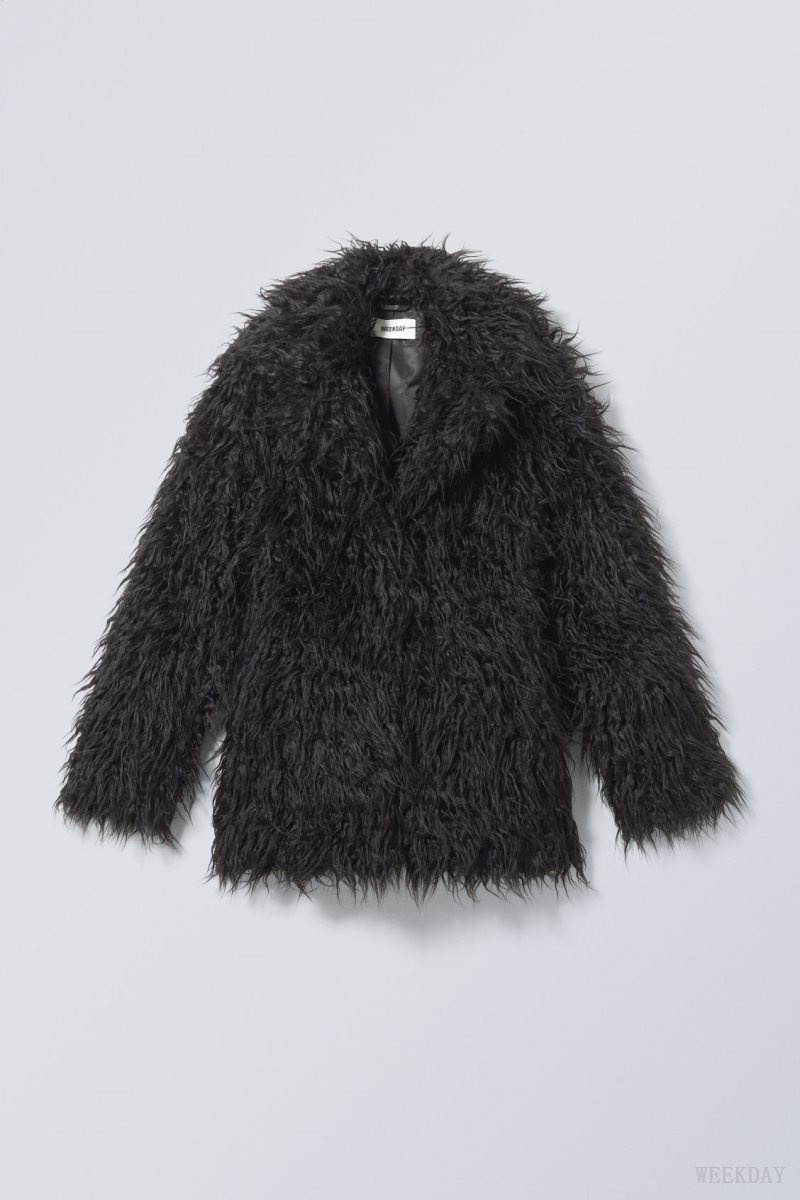 Weekday Lilith Waisted Faux Fur Jacket Black | EMHM5201