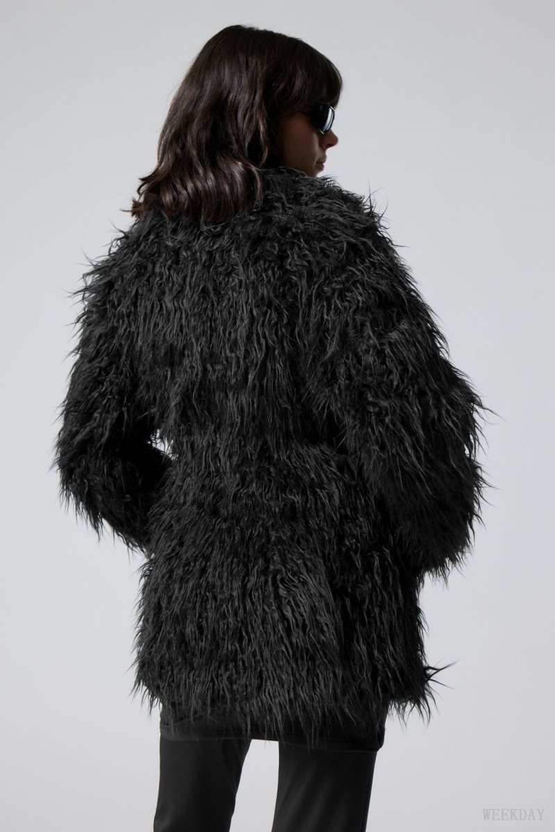 Weekday Lilith Waisted Faux Fur Jacket Black | EMHM5201