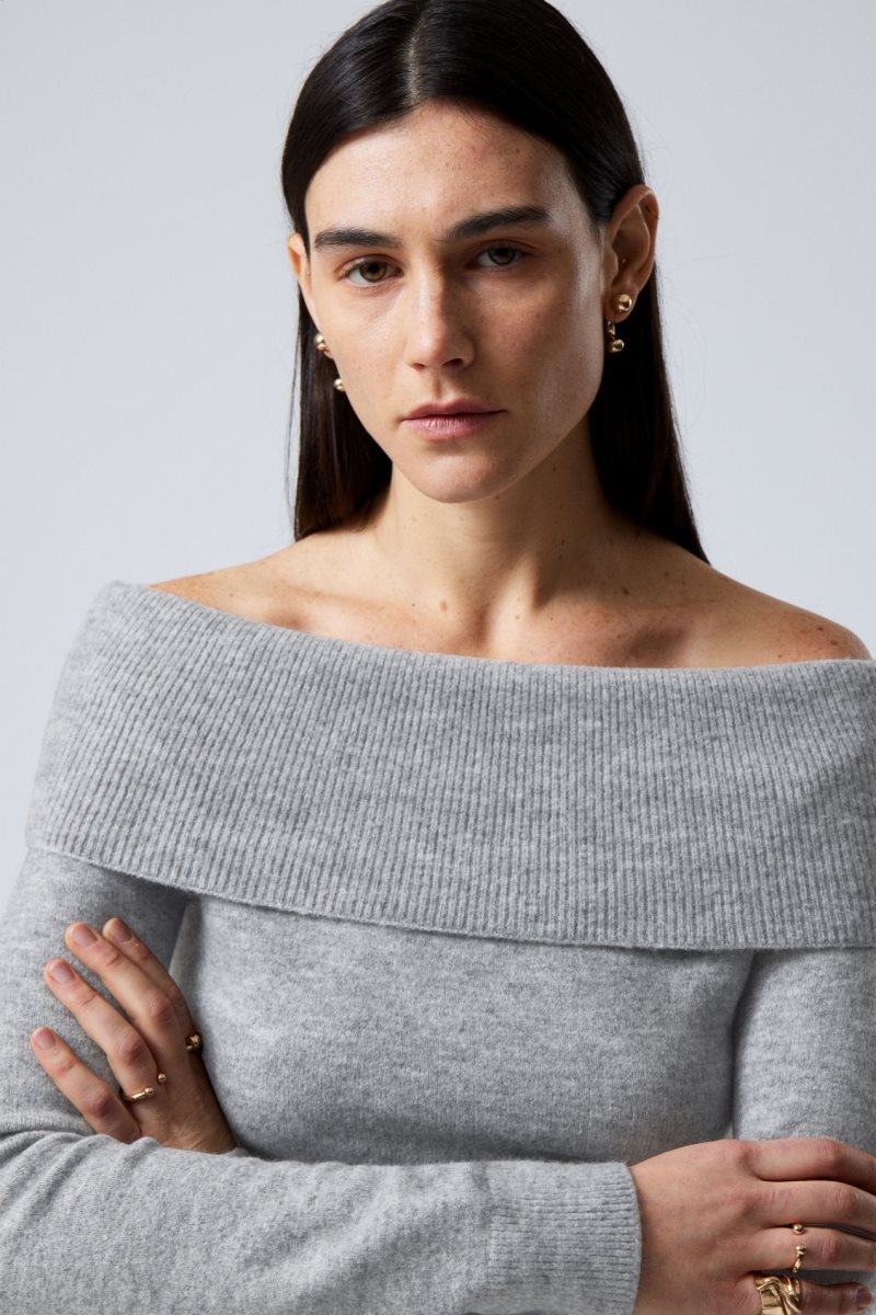 Weekday Lolo Off Shoulder Sweater Grey | NCRM3322