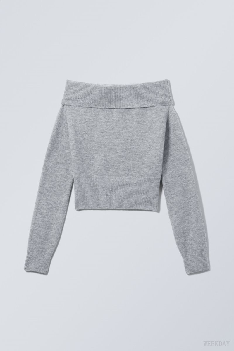 Weekday Lolo Off Shoulder Sweater Grey | NCRM3322