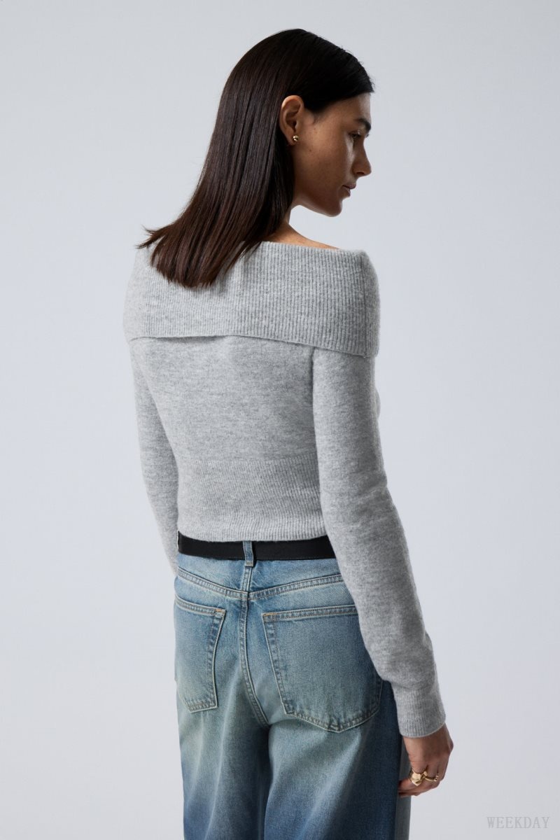 Weekday Lolo Off Shoulder Sweater Grey | NCRM3322