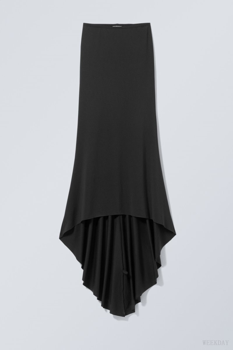 Weekday Long Asymmetric Drape Skirt Black | UHOU6641