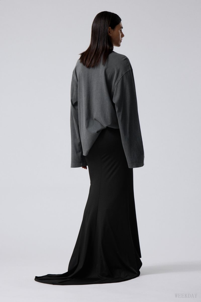 Weekday Long Asymmetric Drape Skirt Black | UHOU6641