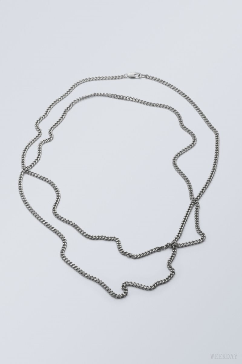 Weekday Long Curb Chain Necklace Silver | FFCA3183