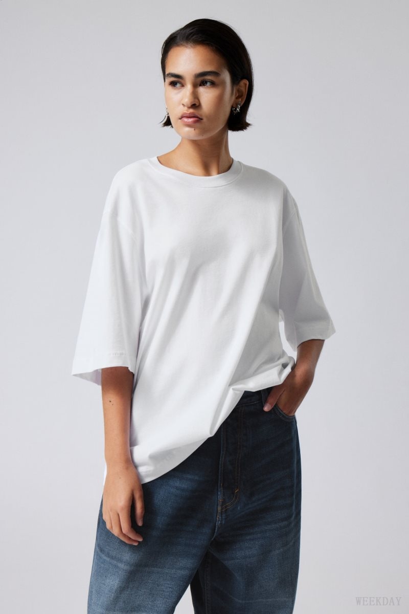 Weekday Loose Oversized Fit T-shirt White | KGNI8196