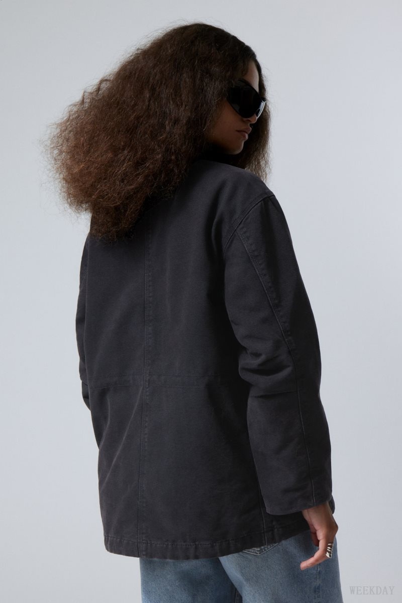 Weekday Luca Washed Parka Jacket Black | TWGM9052