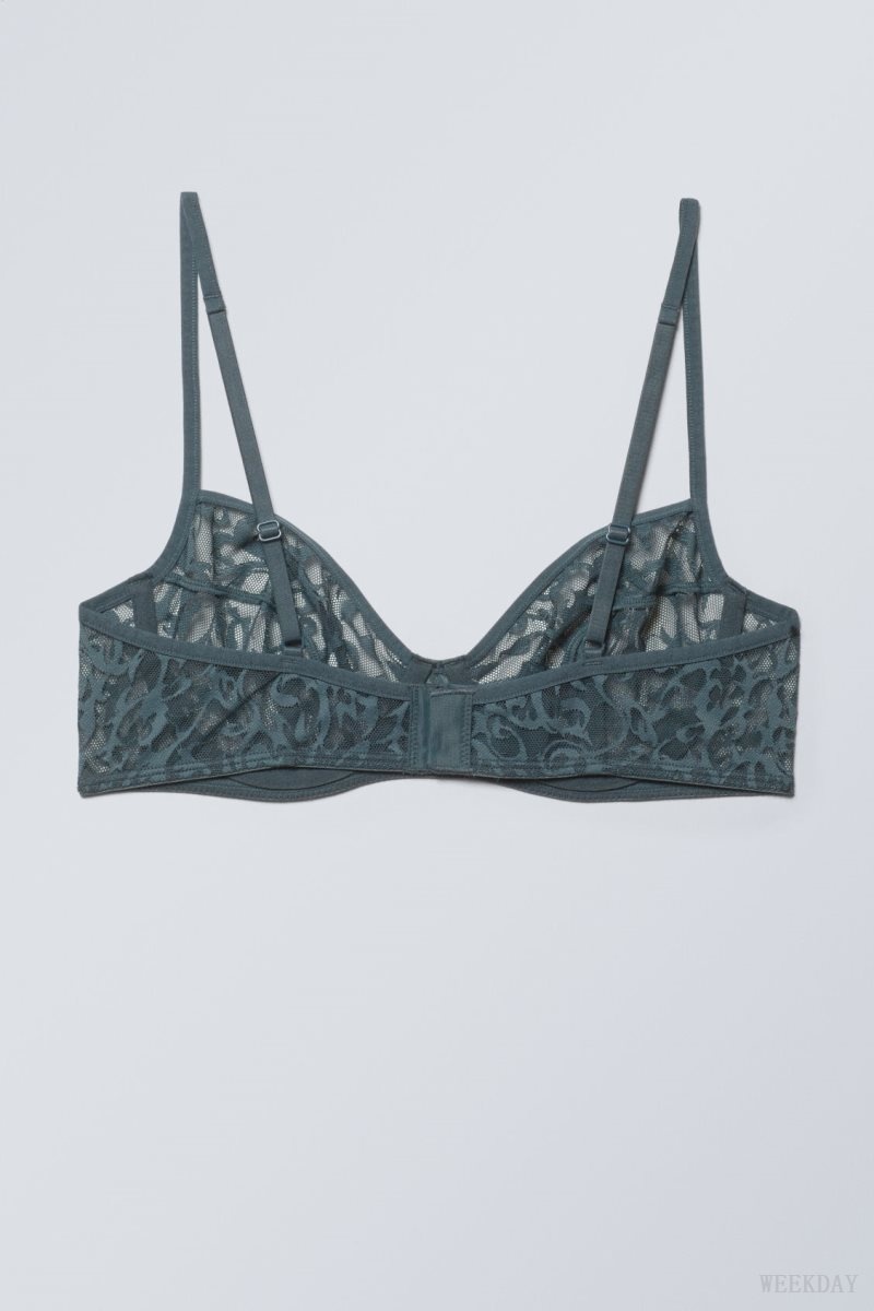 Weekday Lucy Lace Underwire Bra Bra Dark Turquoise | BZKM5634