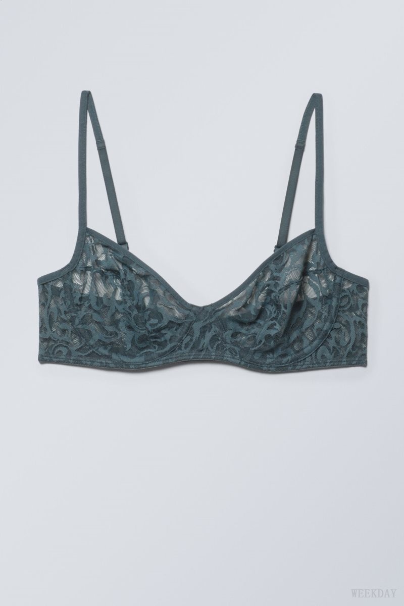 Weekday Lucy Lace Underwire Bra Bra Dark Turquoise | BZKM5634