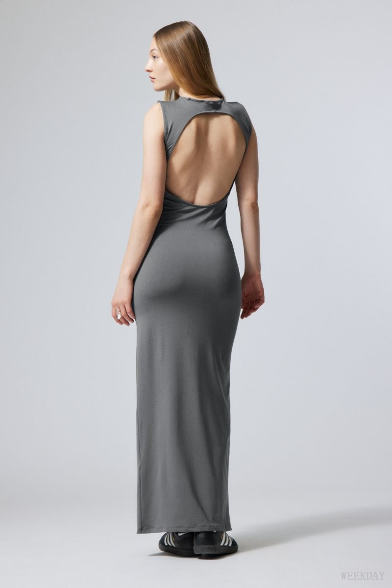 Weekday Lucy Open Back Dress Dark Grey | WJTQ2512