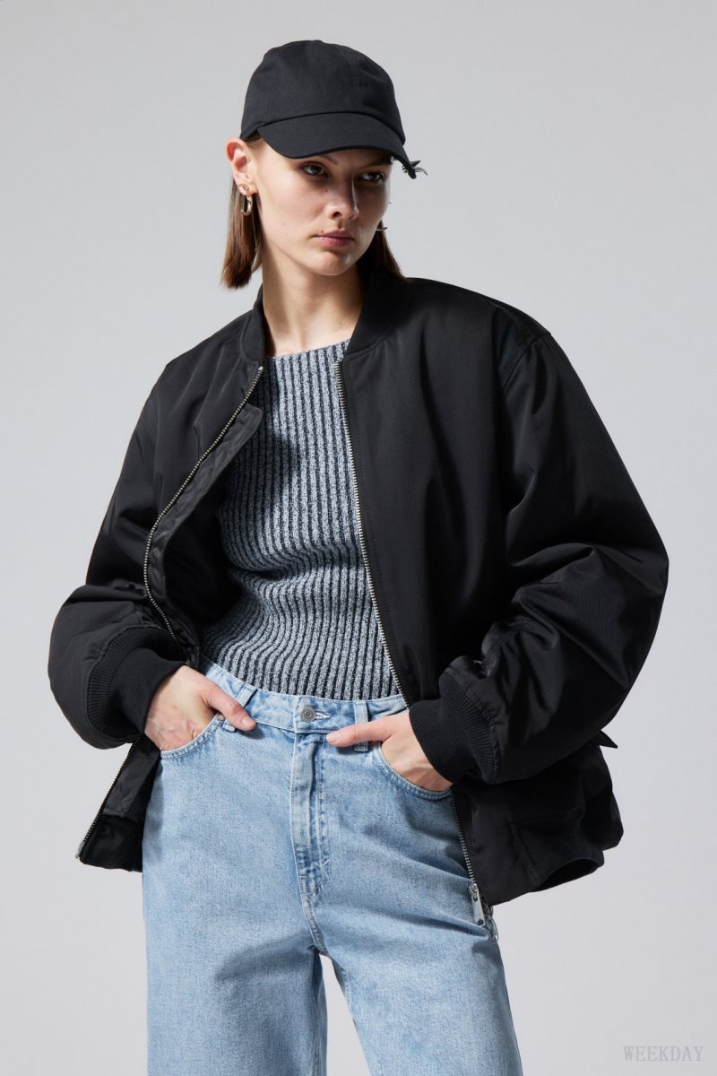 Weekday Lui Oversized Bomber Jacket Black | ZDFZ7709