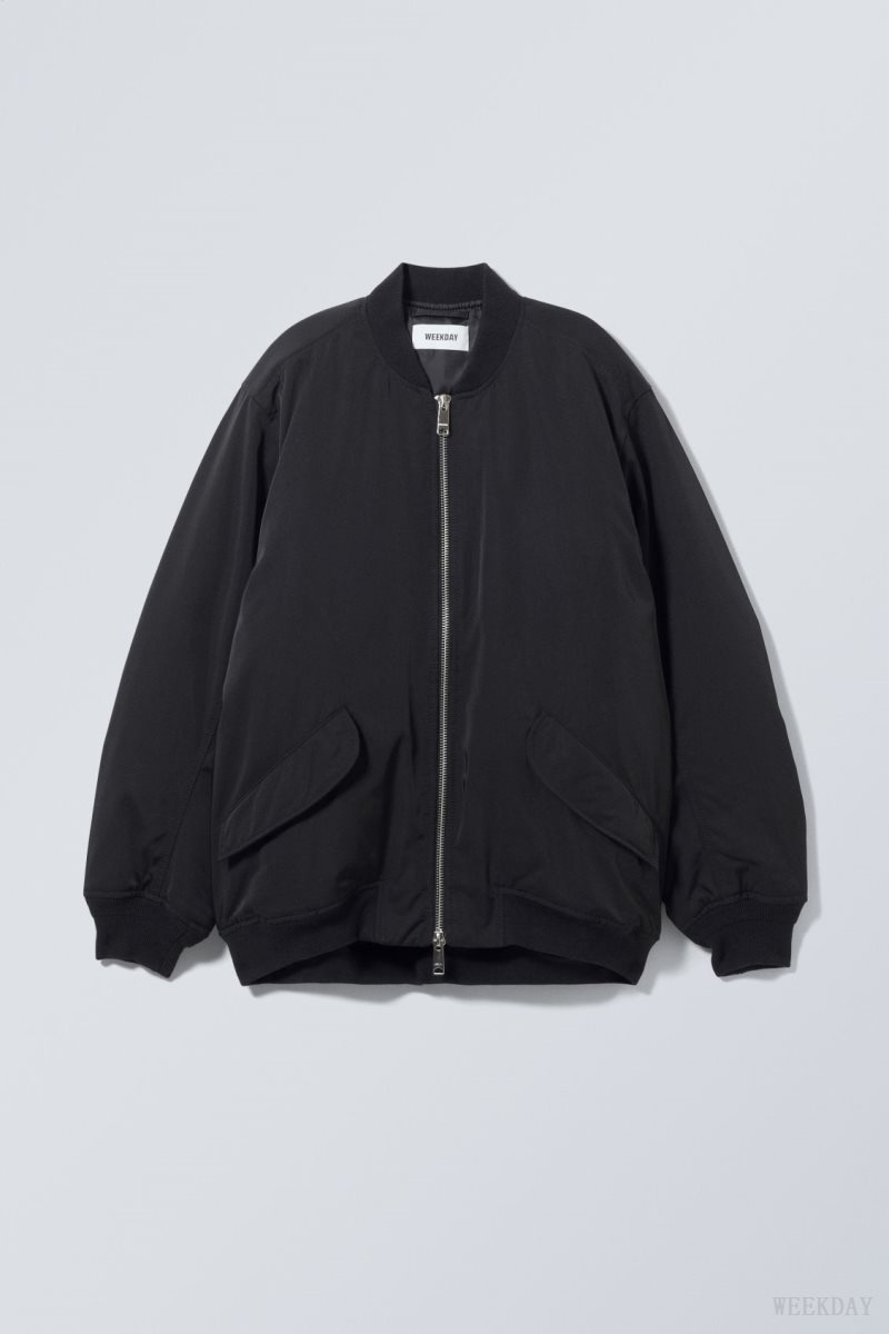 Weekday Lui Oversized Bomber Jacket Black | ZDFZ7709