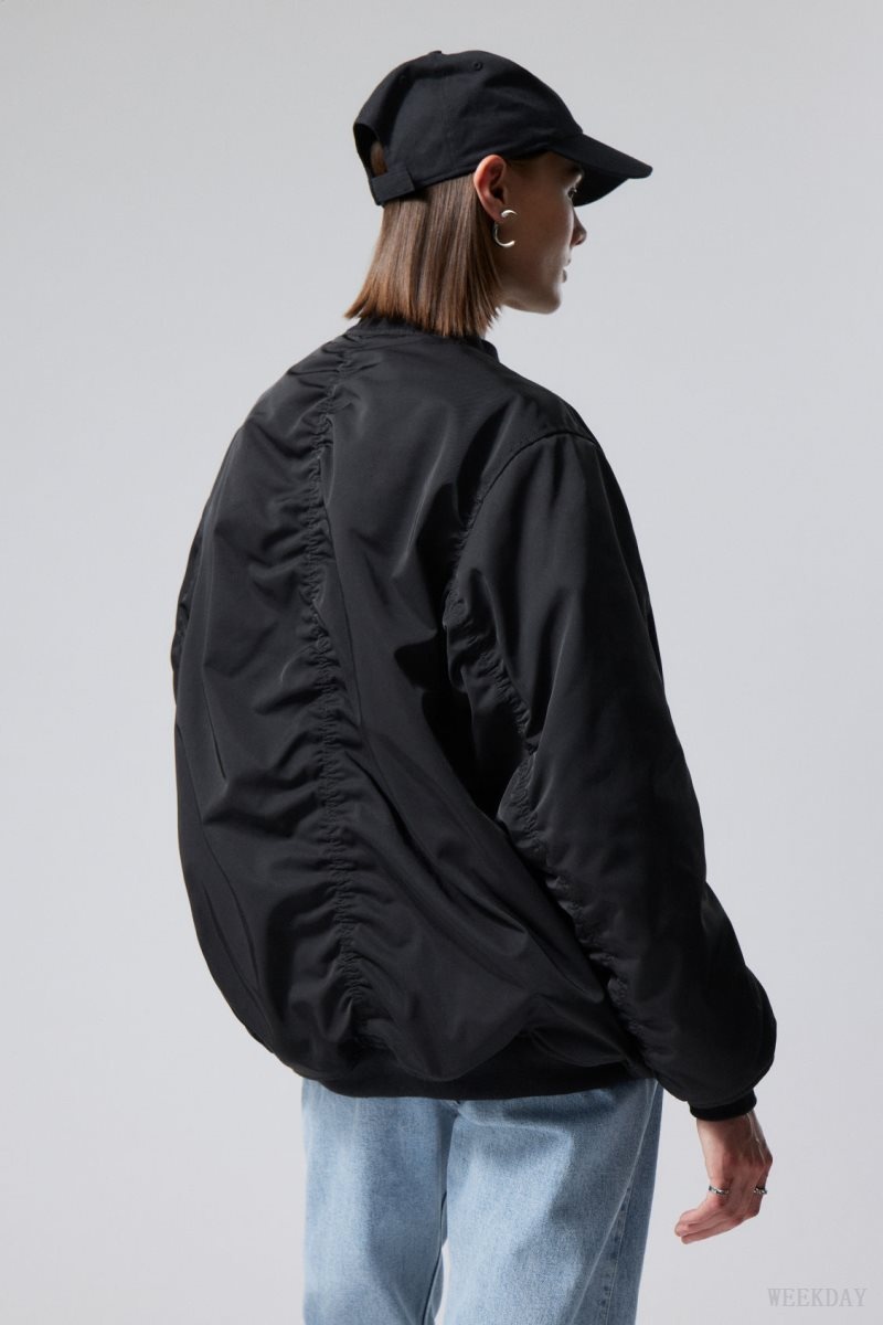 Weekday Lui Oversized Bomber Jacket Black | ZDFZ7709