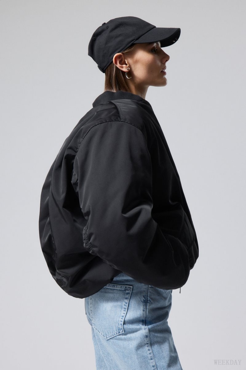 Weekday Lui Oversized Bomber Jacket Black | ZDFZ7709