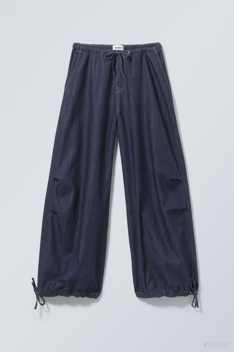 Weekday Luisa Denim Baggy Parachute Trousers Blue | DDNH4716