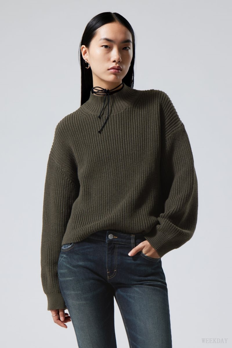 Weekday Lyla Knit Sweater Dark Green | ETPV0308