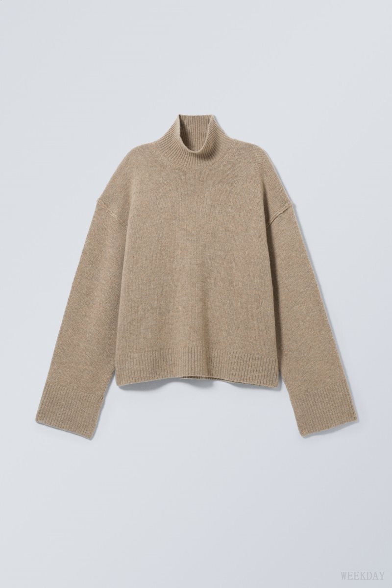 Weekday Maggie Wool Turtleneck Beige | CBCY4855