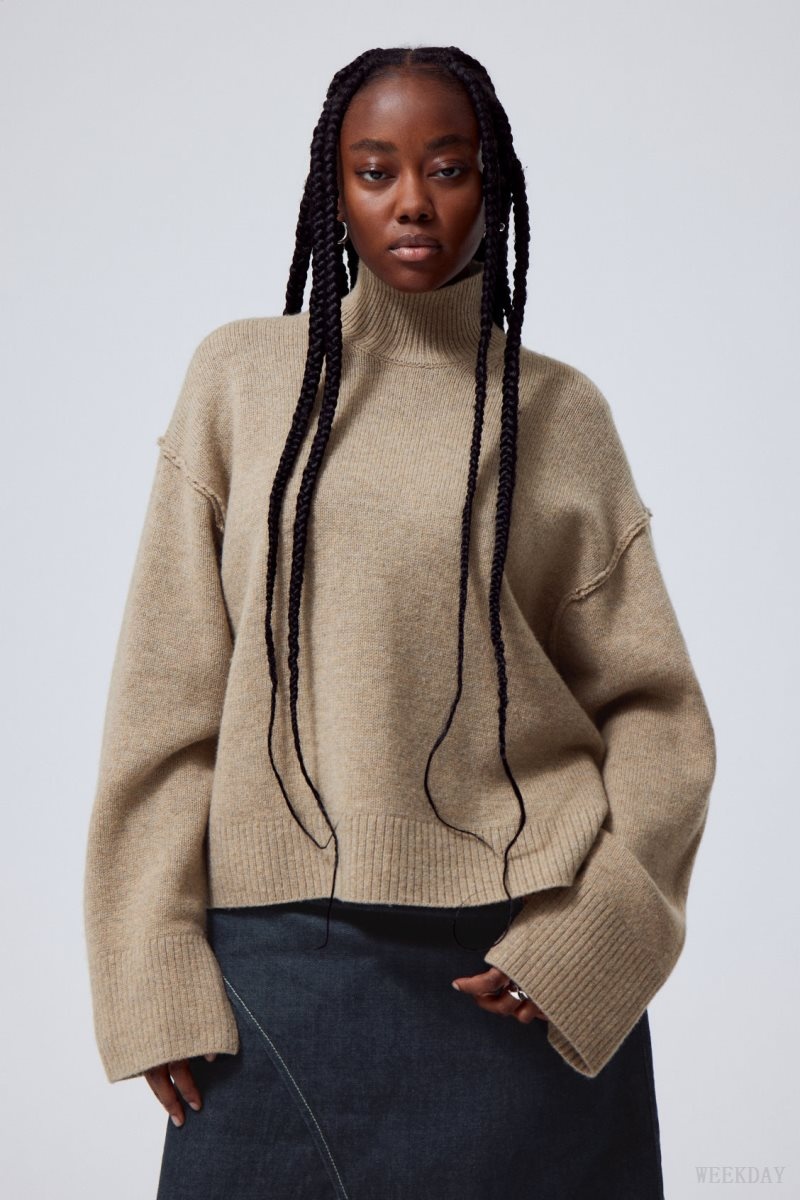 Weekday Maggie Wool Turtleneck Beige | CBCY4855