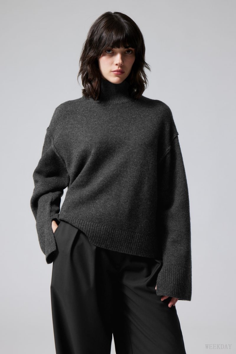 Weekday Maggie Wool Turtleneck Dark Grey | XROA8134