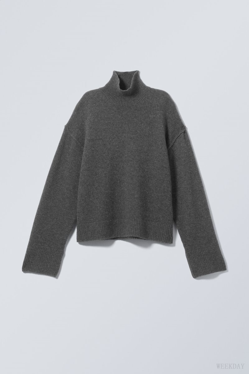 Weekday Maggie Wool Turtleneck Dark Grey | XROA8134