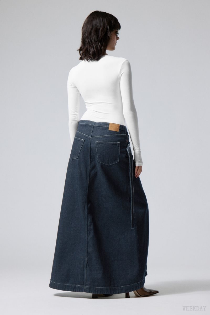 Weekday Main Denim Long Wrap Skirt Blue | MRSA0452