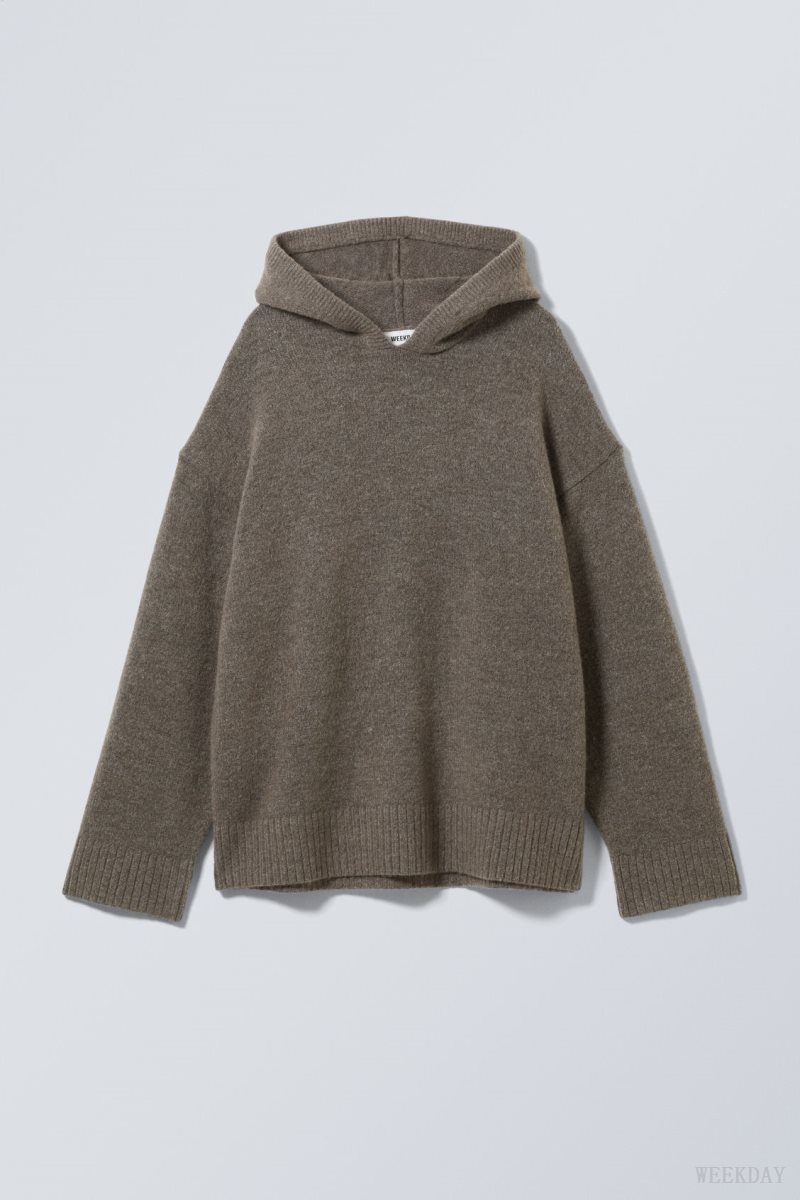 Weekday Marla Oversized Soft Knit Hoodie Dark Mole | KYOO6166