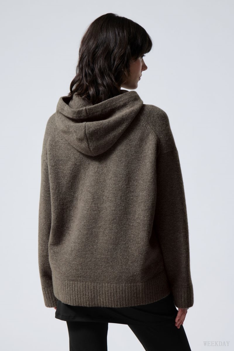 Weekday Marla Oversized Soft Knit Hoodie Dark Mole | KYOO6166