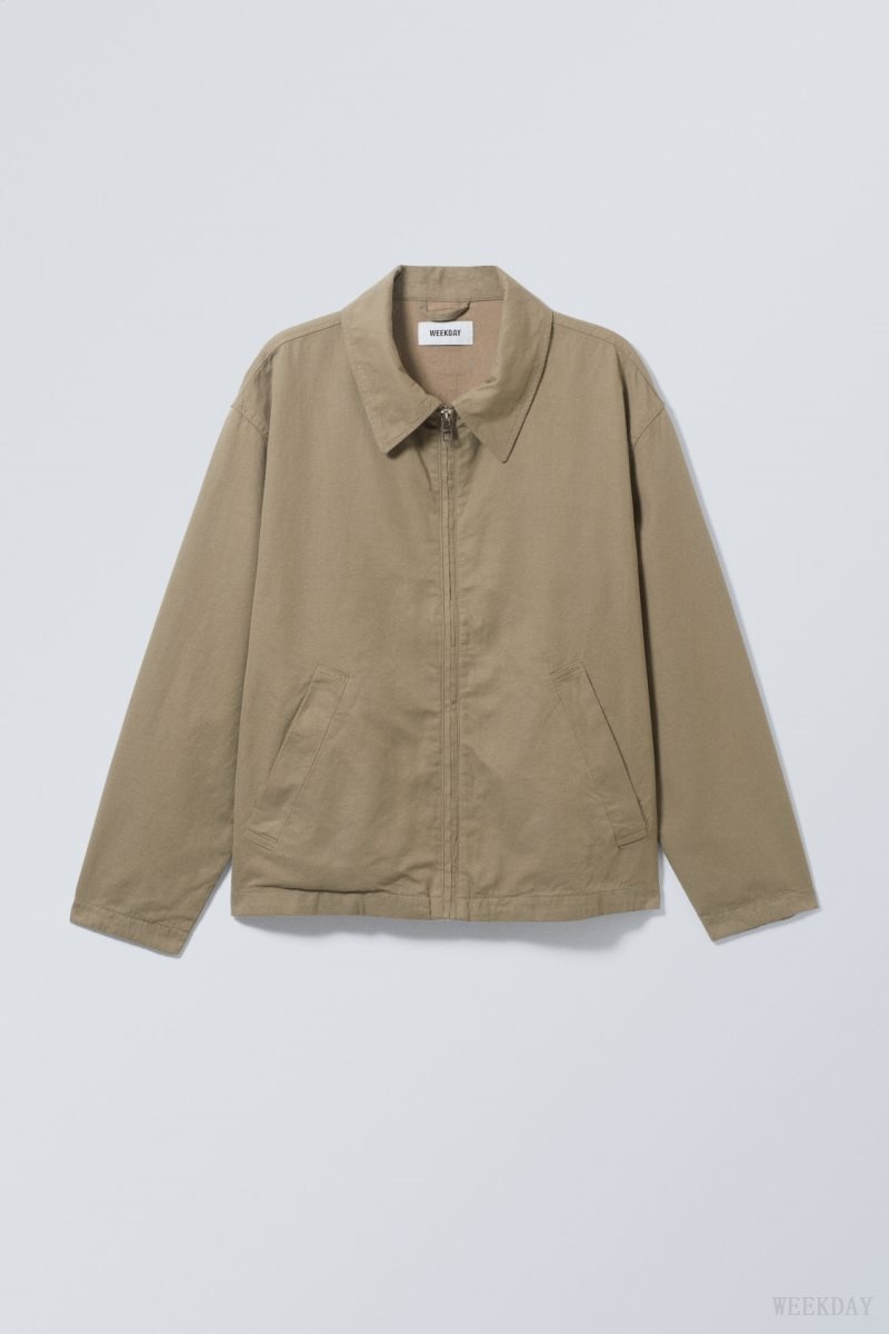 Weekday Martin Linen Jacket Dark Beige | AXFM3379