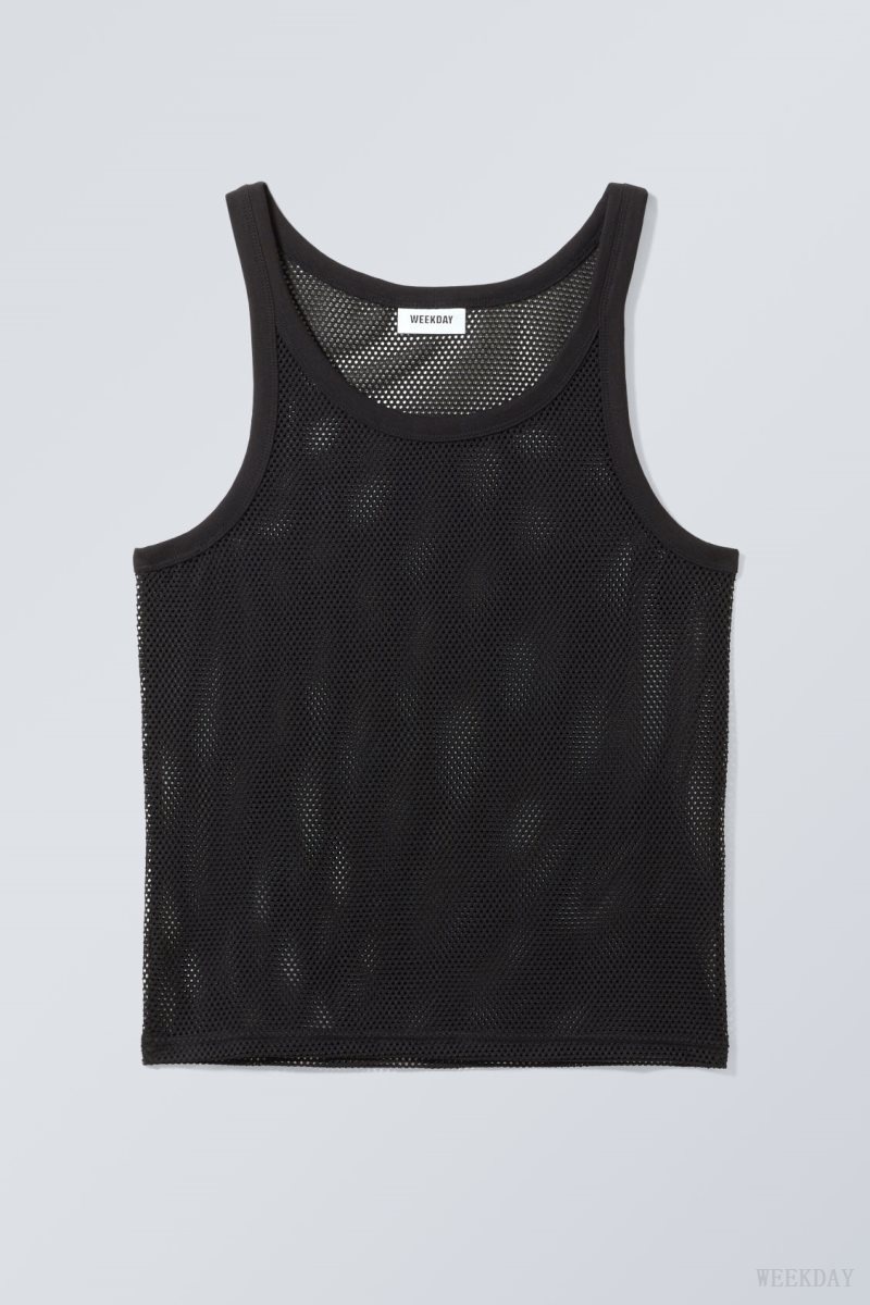 Weekday Matheus Mesh Tank Top Black | SQKI5354