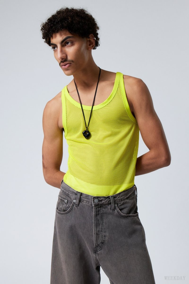 Weekday Matheus Mesh Tank Top Green | WVOJ3305