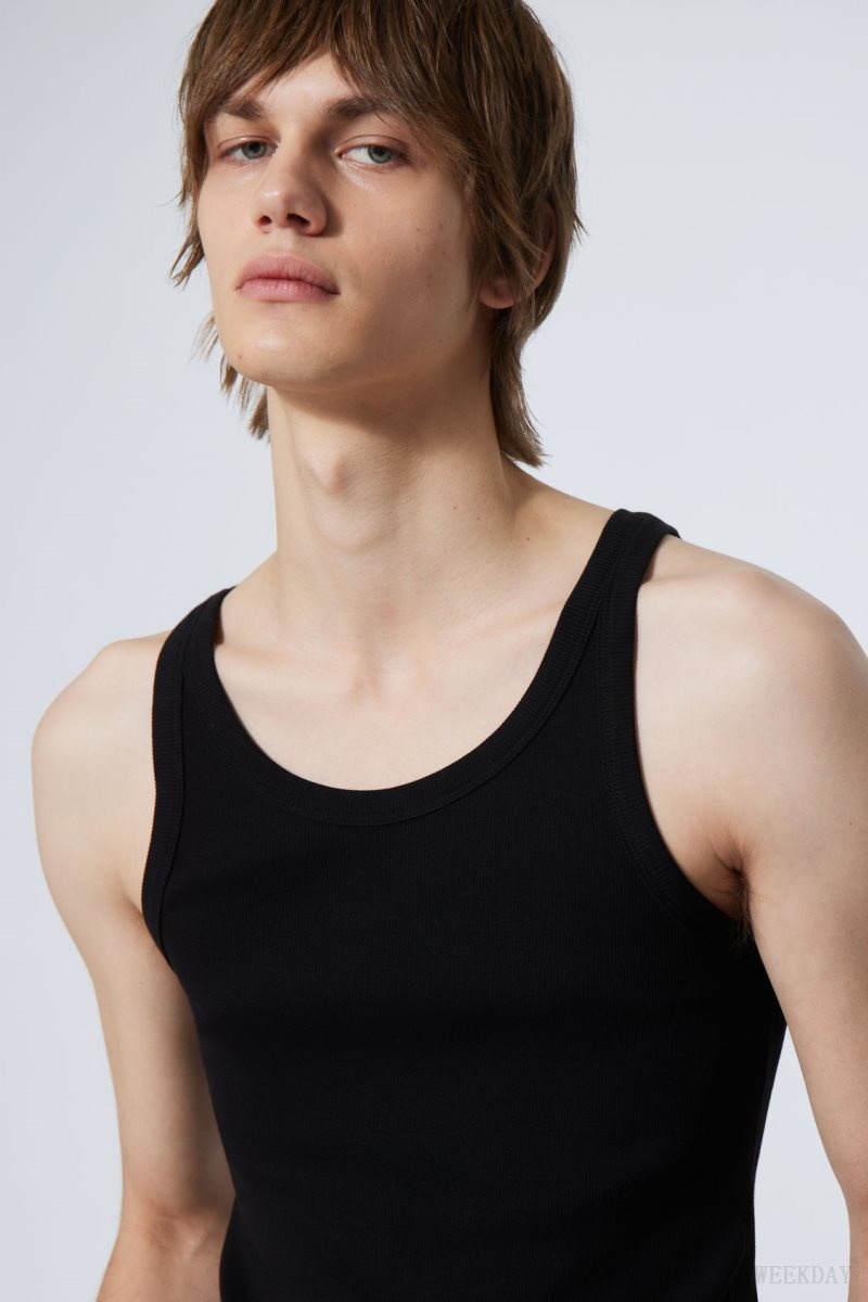 Weekday Matheus Rib Tank Top Black | QNKX6989