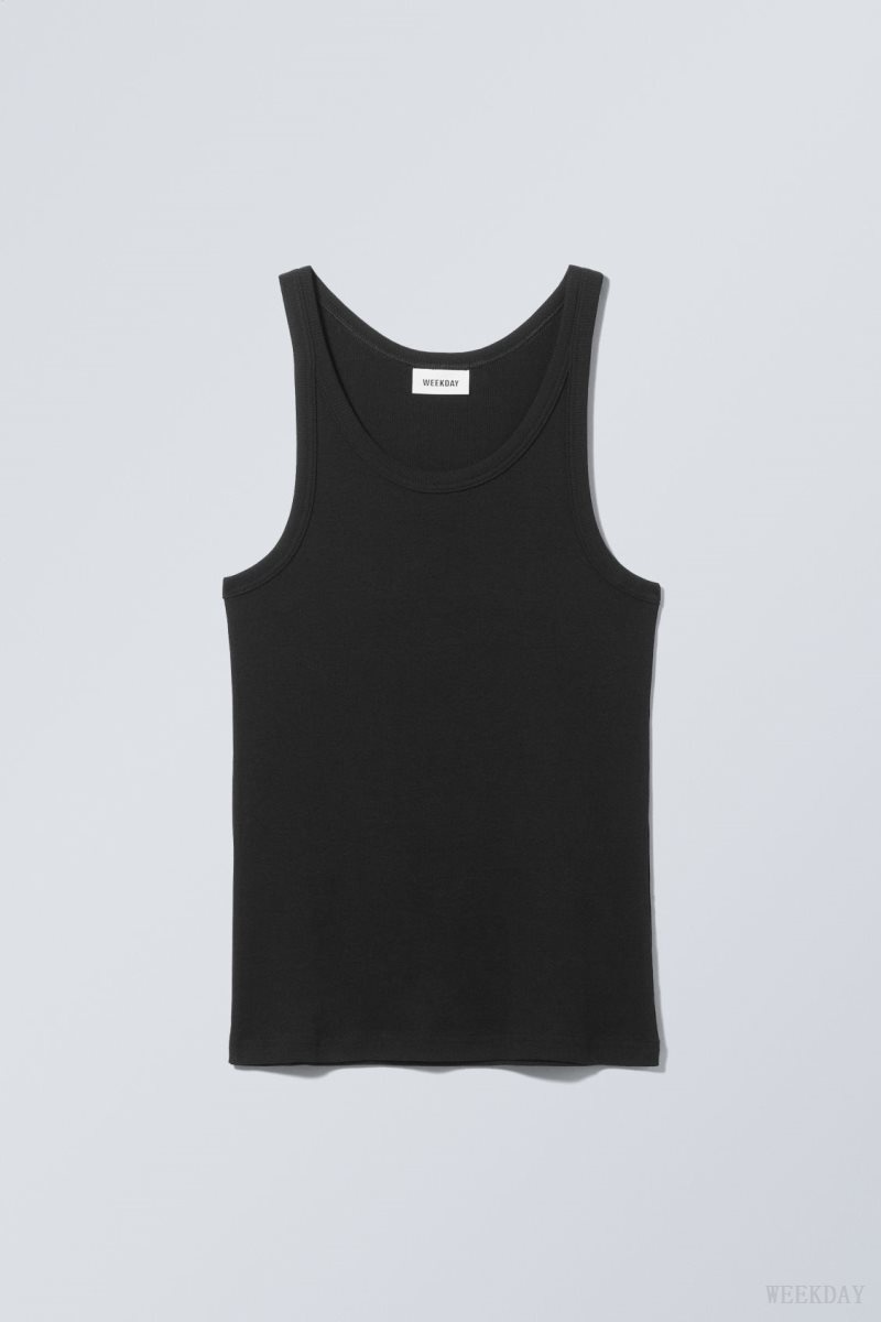 Weekday Matheus Rib Tank Top Black | QNKX6989