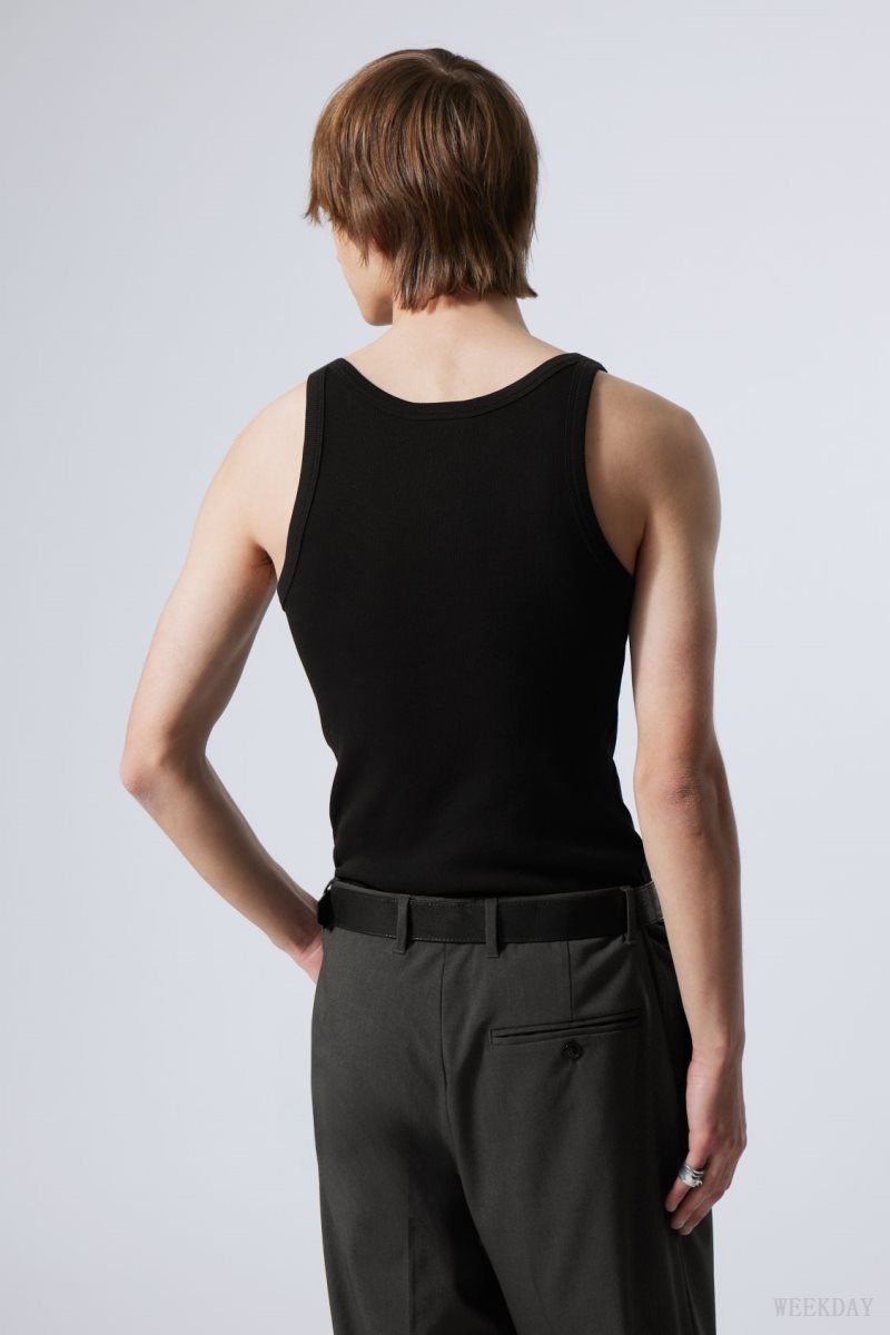 Weekday Matheus Rib Tank Top Black | QNKX6989