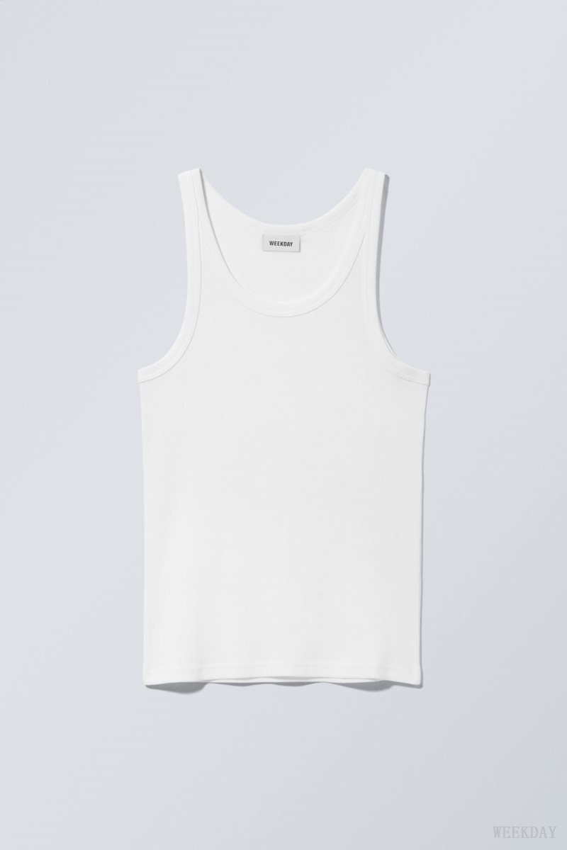 Weekday Matheus Rib Tank Top White | NJWY0588