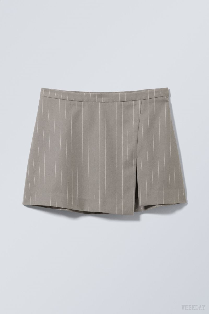 Weekday Mel Pinstripe Mini Skirt Grey | KMBI4783