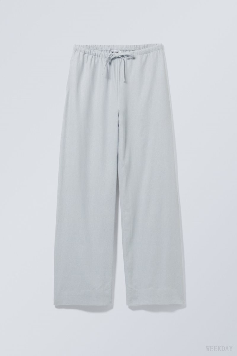 Weekday Mia Linen Mix Trousers Blue | GVIB9303